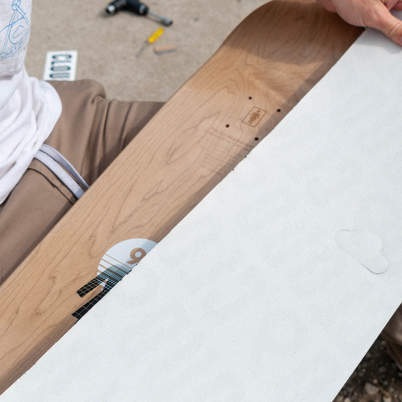 Prepping your skateboard deck before installing clear grip tape.