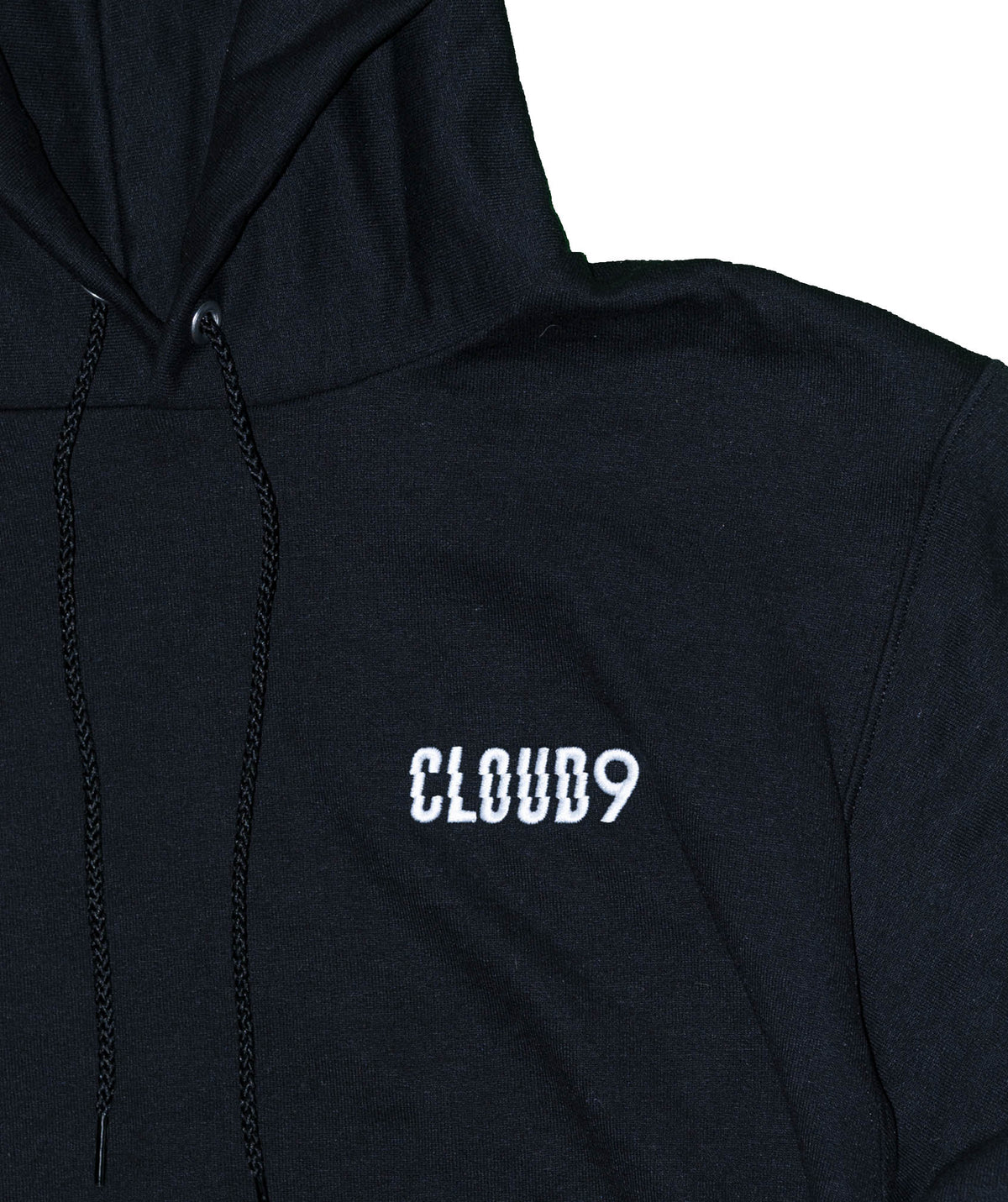 Close-up of the Cloud 9 Griptape x Champion Logo Hoodie in Black