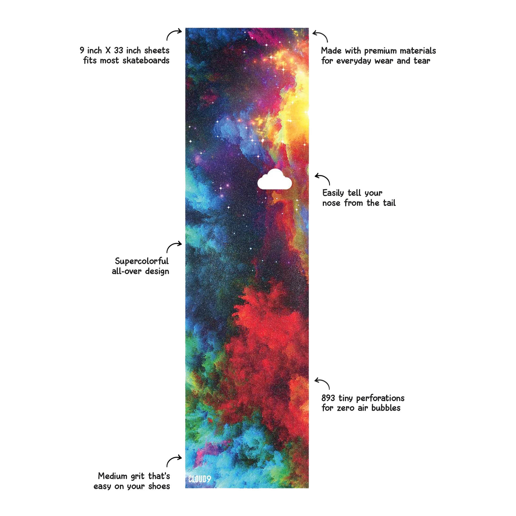 Cloud 9 Watercolor Galaxy Griptape key features